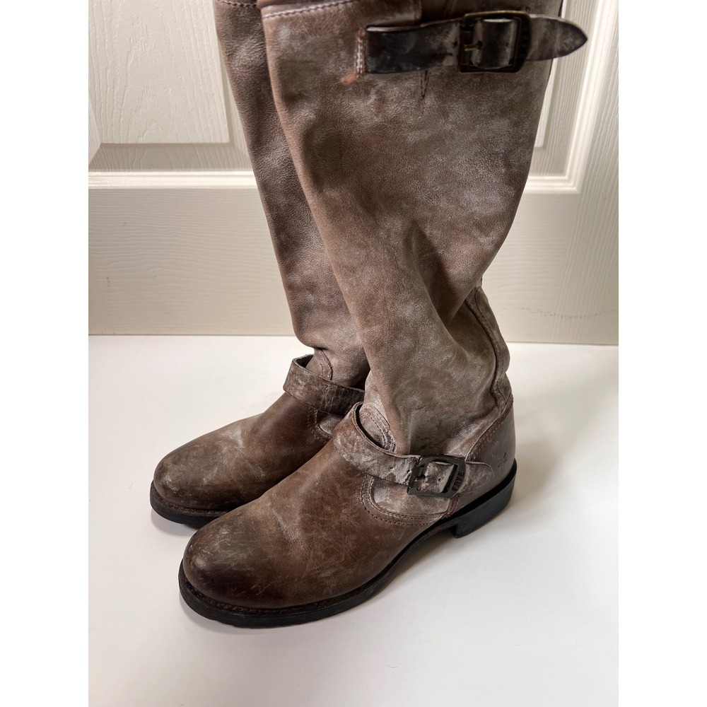 Frye Veronica Slouch Brown Leather Engineer Moto Boots 76608 Womens Size 8.5 B